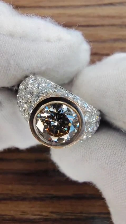 GIA Certified 1.58ct Natural Fancy light brown round cut diamond ring 14kt*v - 2