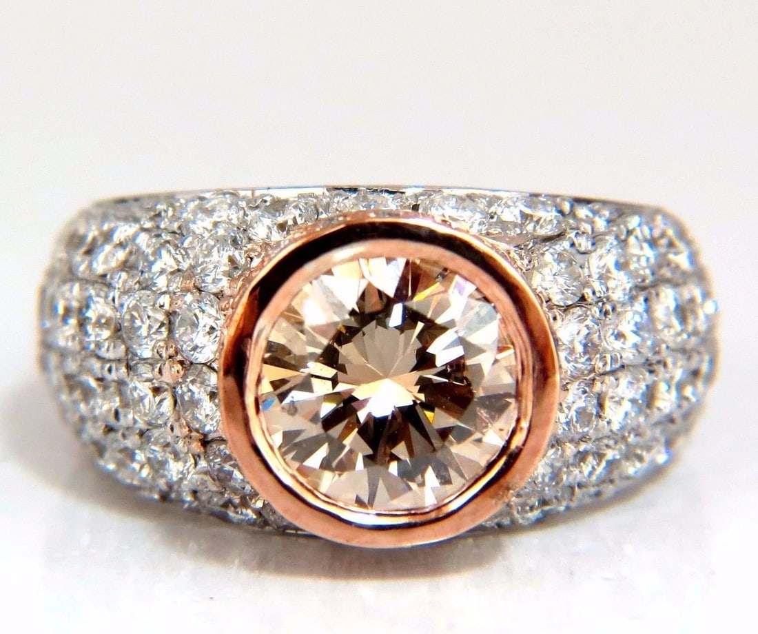 GIA Certified 1.58ct Natural Fancy light brown round cut diamond ring 14kt*v - 4