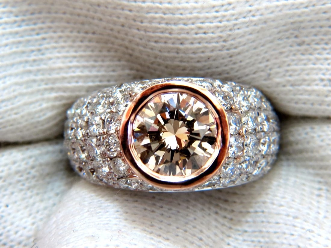 GIA Certified 1.58ct Natural Fancy light brown round cut diamond ring 14kt*v - 9