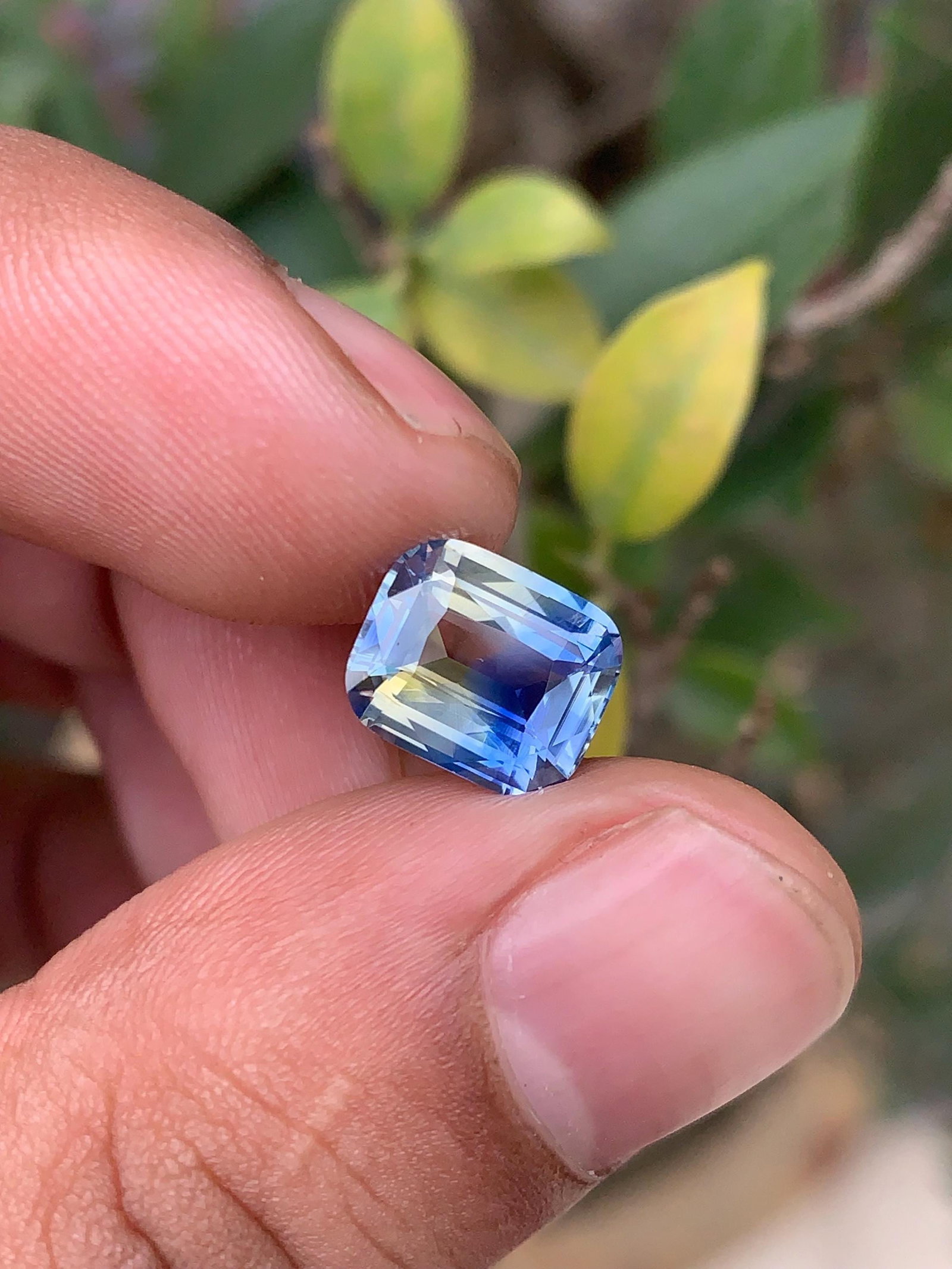 3 Carat No Heat Bi Color Ceylon Sapphire, Cushion Cut Blue & Green Sapphire Stone - 4