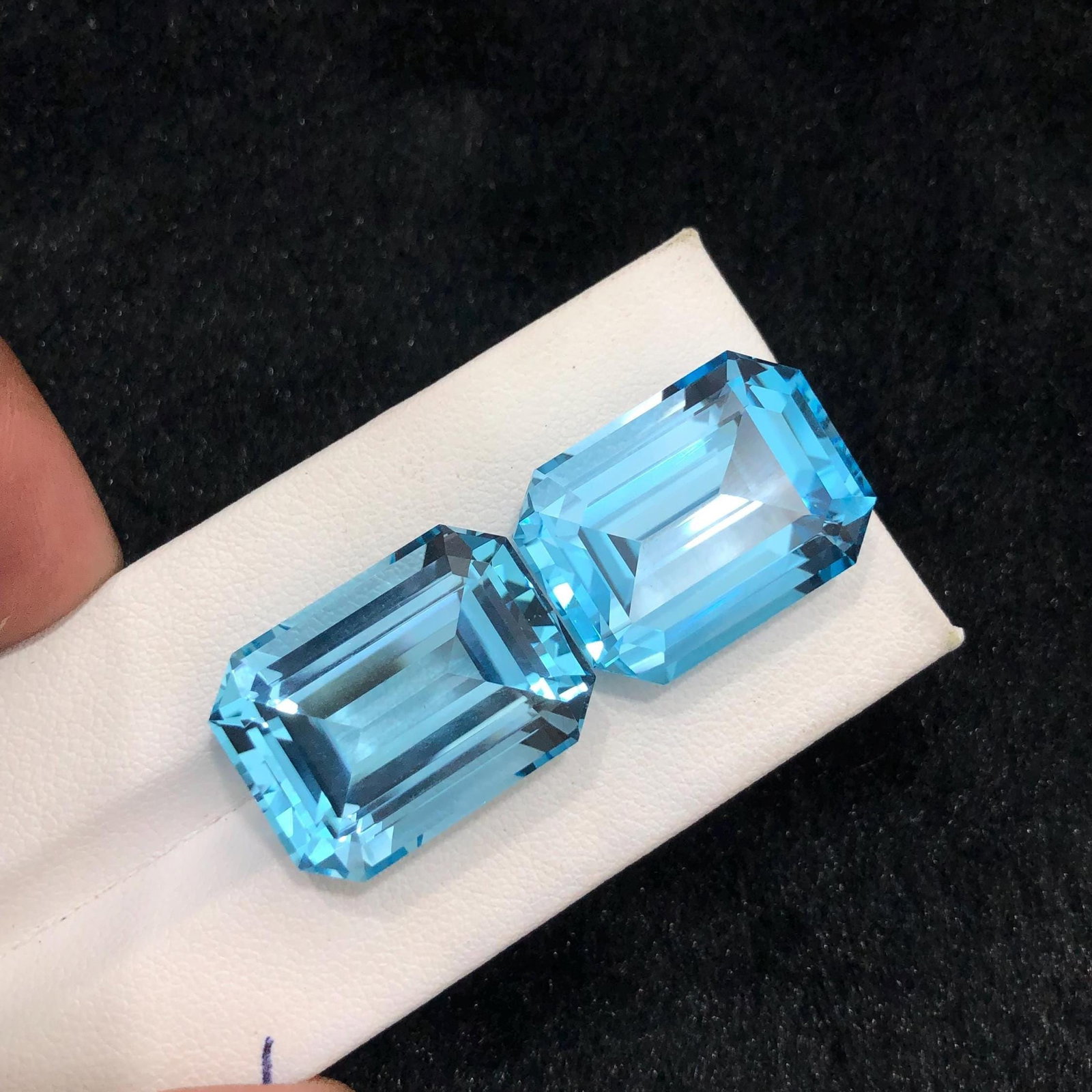 Emerald Cut Swiss Blue Topaz Pair: November Birthstone, 72.70 Carat - 2