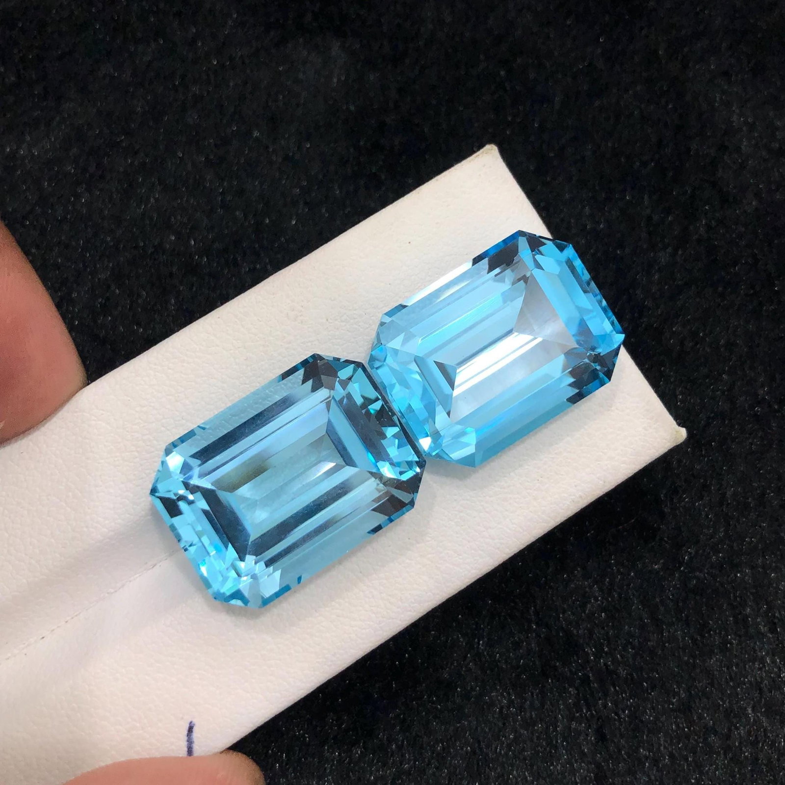 Emerald Cut Swiss Blue Topaz Pair: November Birthstone, 72.70 Carat - 5