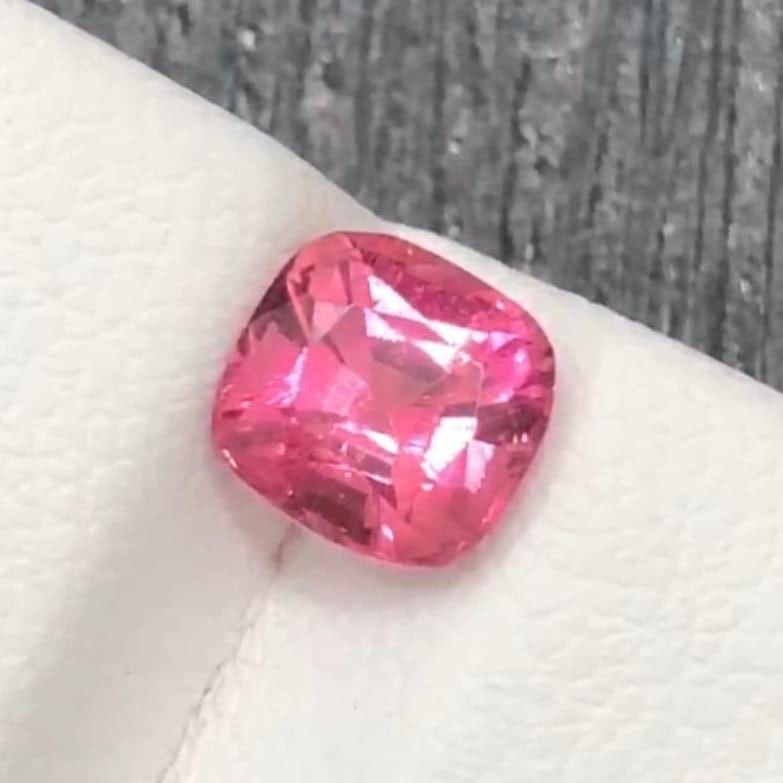 Natural Hot Pink Tourmaline Gemstone Square Cushion Cut For Jewellery Making - 1.020 CT: Gemology: * Weight : 1.020 Carat * Dimension : 5.9*5.8*4.1 mm * Origin : Afghanistan * Colour: Hot Pink * Clarity : SI * Shape : Cushion Cut * Hardness : 6.5 - 7.5 * Mineral Class : Pyralspitel *