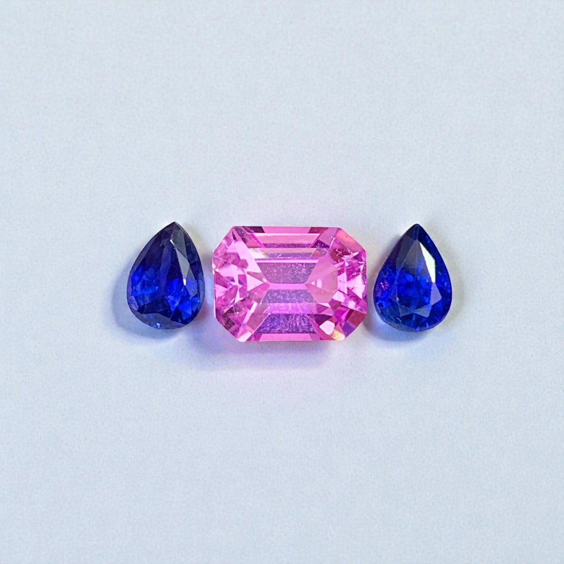 Blue Sapphire Pair Ring Stones, Pink Kunzite Stone with Sapphires Gemstones (1 of 7)