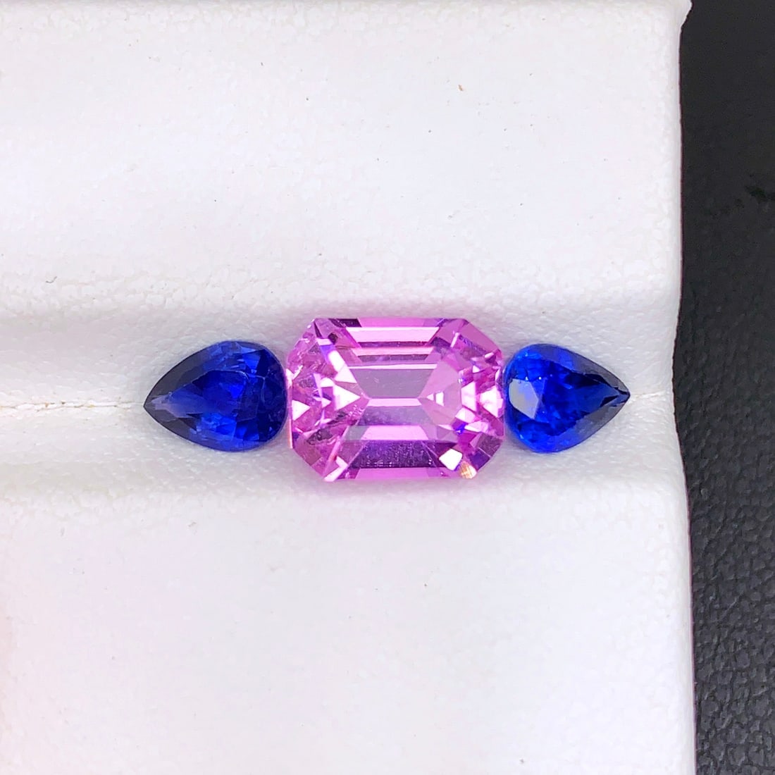Blue Sapphire Pair Ring Stones, Pink Kunzite Stone with Sapphires Gemstones - 2
