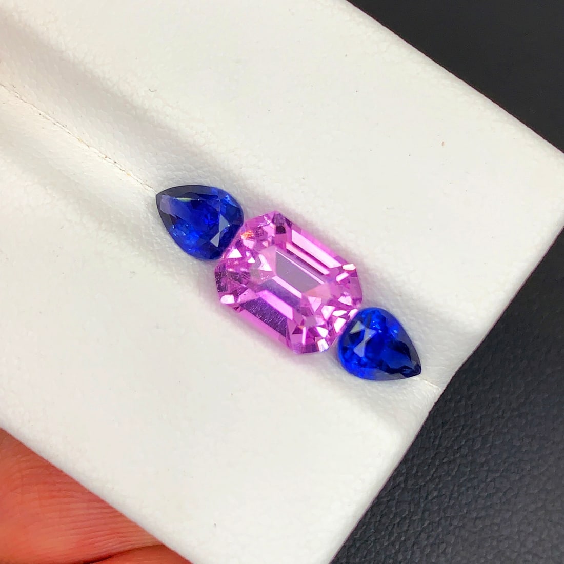 Blue Sapphire Pair Ring Stones, Pink Kunzite Stone with Sapphires Gemstones - 4