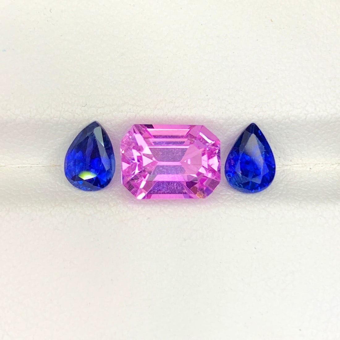 Blue Sapphire Pair Ring Stones, Pink Kunzite Stone with Sapphires Gemstones - 5