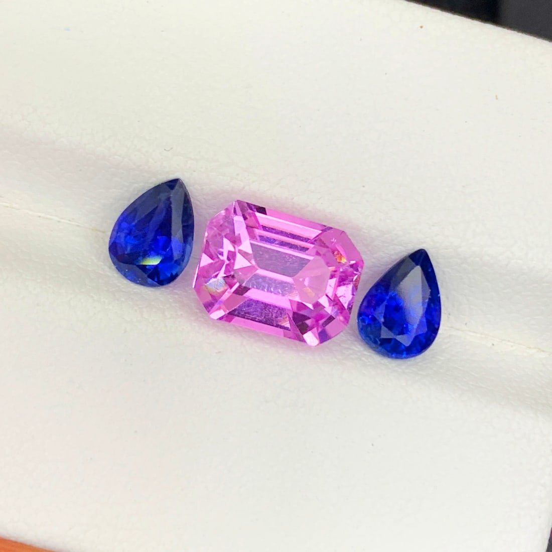 Blue Sapphire Pair Ring Stones, Pink Kunzite Stone with Sapphires Gemstones - 6