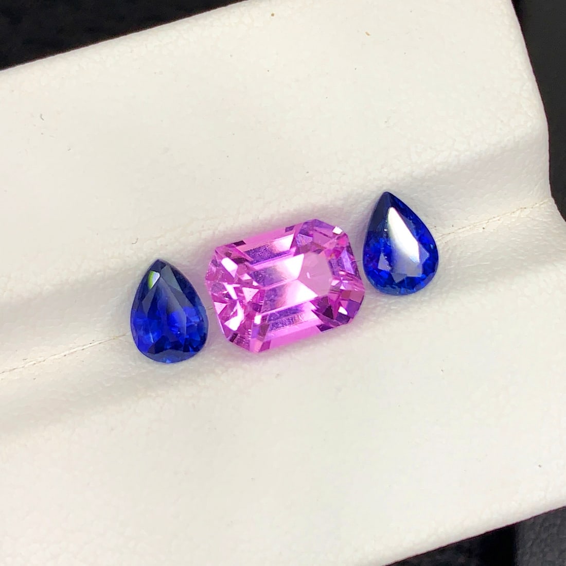 Blue Sapphire Pair Ring Stones, Pink Kunzite Stone with Sapphires Gemstones - 7