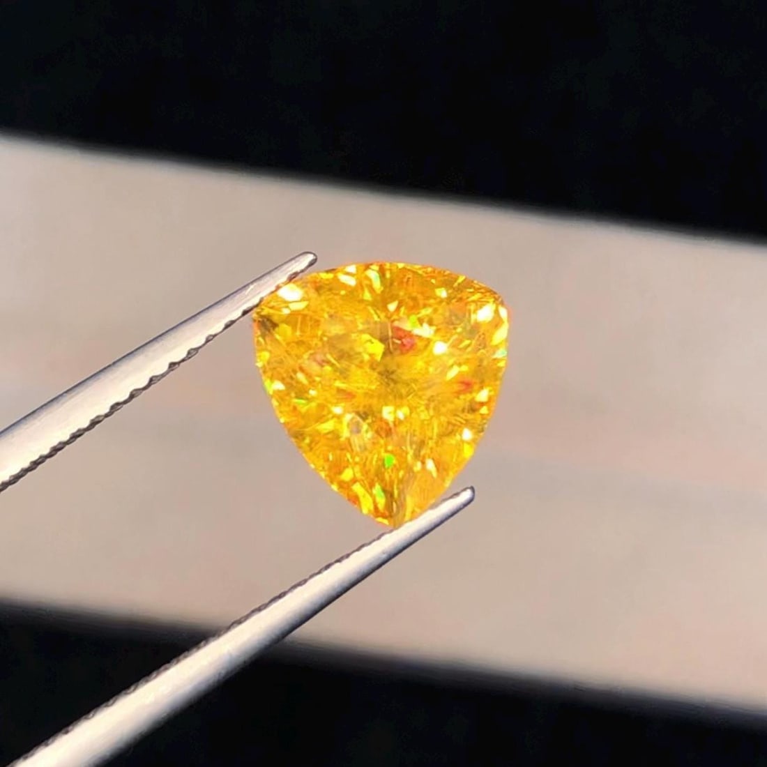 Trillion Cut Sphene Titanite Gemstone: Yellow Orange, 3.830 Ct - 6