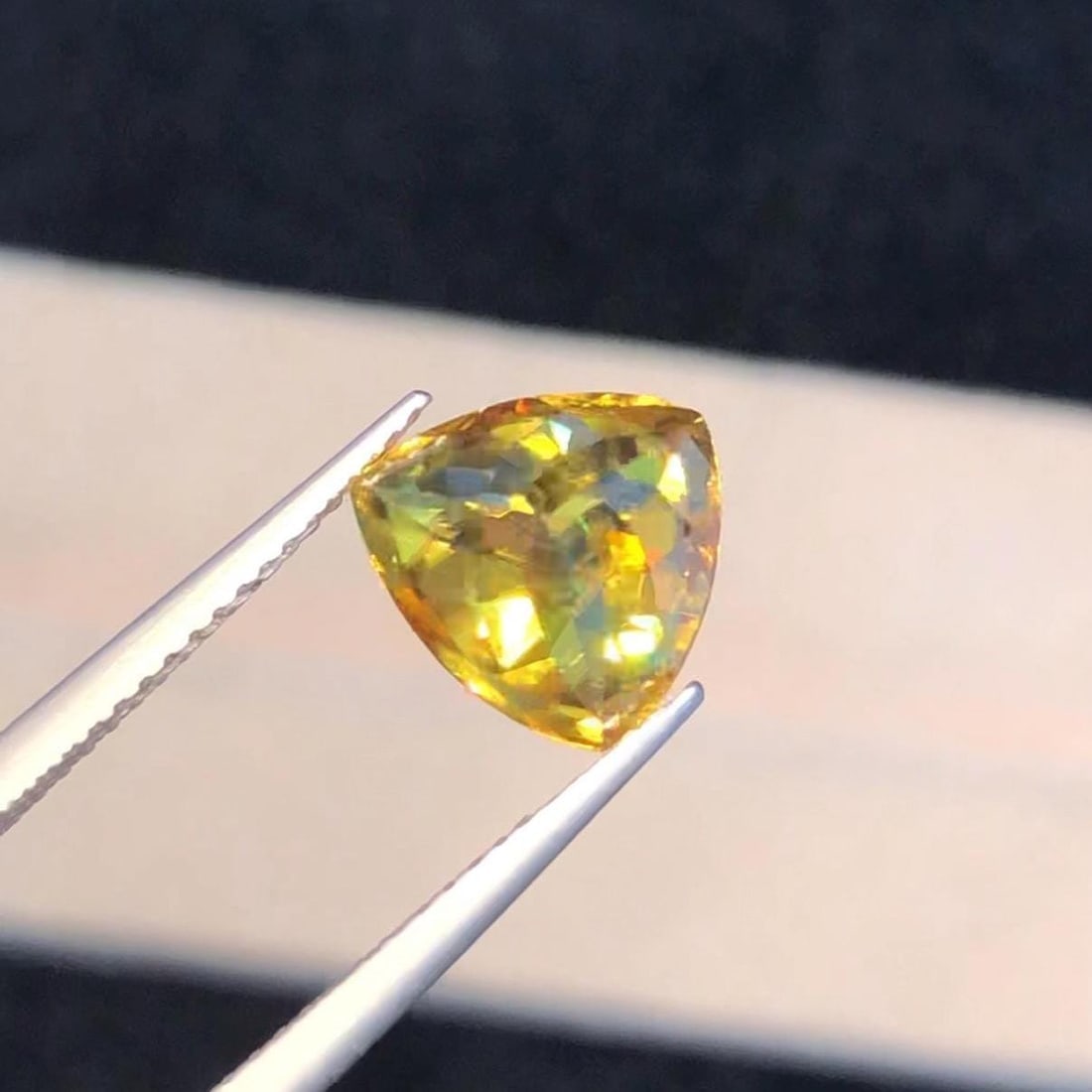 Trillion Cut Sphene Titanite Gemstone: Yellow Orange, 3.830 Ct - 8