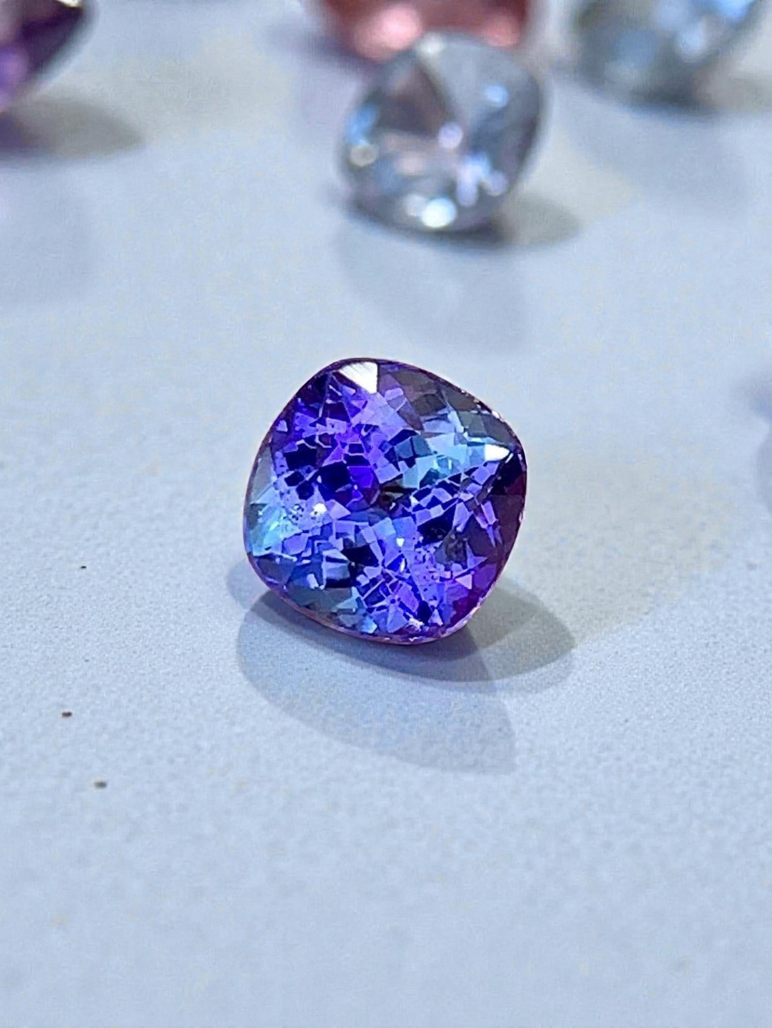 AAA Blue Tanzanite Ring Stone, Natural Tanzanite Loose Stone For Ring: AAA Blue Tanzanite Ring Stone, Natural Tanzanite Loose Stone For Ring Weight : 2.00 CTS Size : 07 x 07 x 04 mm Origin : Tanzania Cut : Cushion Cut Birthstone : December Hardness : 6 - 6.5 Clarity :