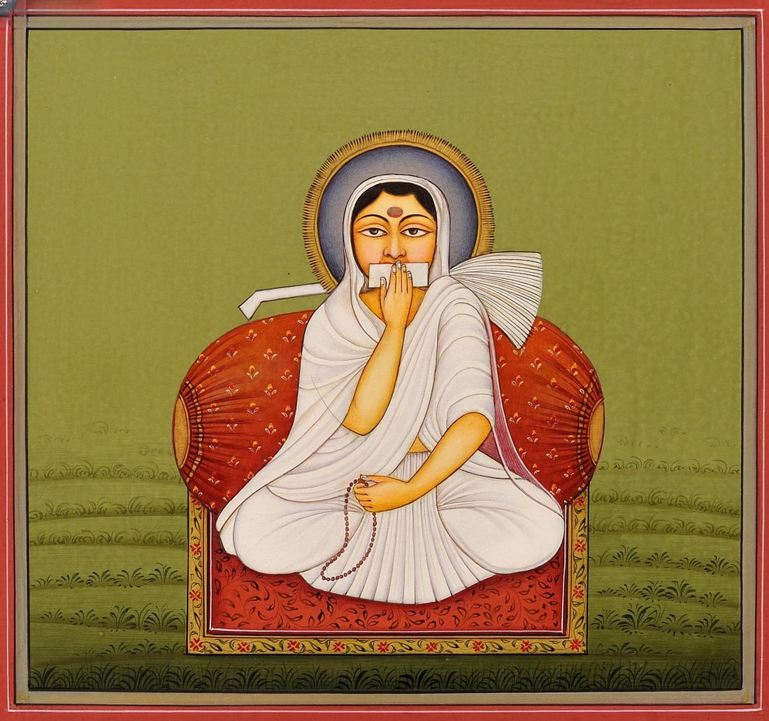 A Jain Sadhavi from Svetambara Sect: Title: A Jain Sadhavi from Svetambara Sect Description: Hindu Gods & Goddesses Painting Reserve: $140.00 Shipping: Domestic: Shipping rates are determined by destination International: Foreign