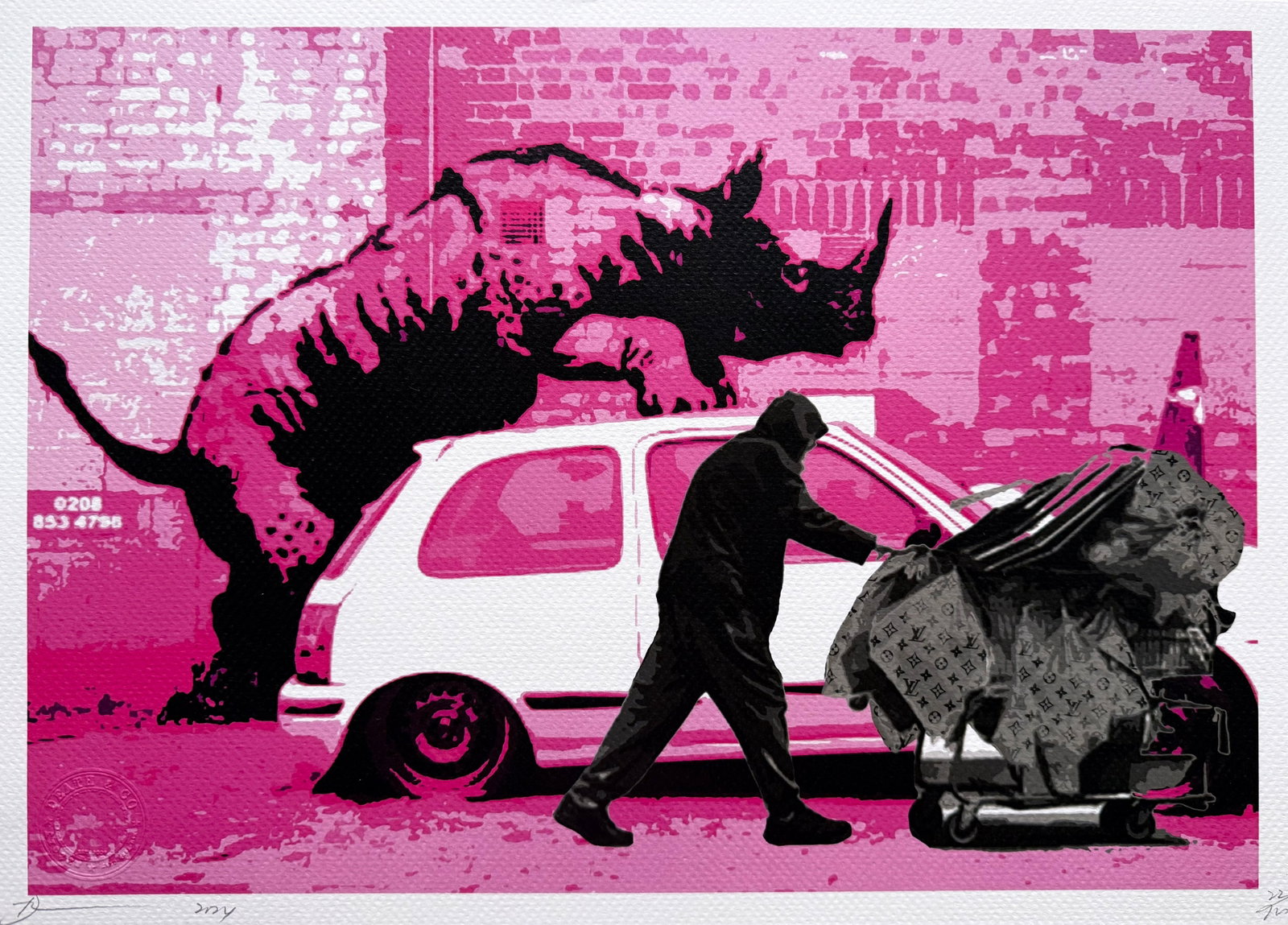 Death NYC Banksy Pink: Title: Death NYC Banksy Pink Date/Period:21st Century Materials:Giclee on Fine art 300 gsm paper Size:17 3/4 x 12 1/2 inches Description:Artist: Death NYC, limited edition giclee on paper, out of