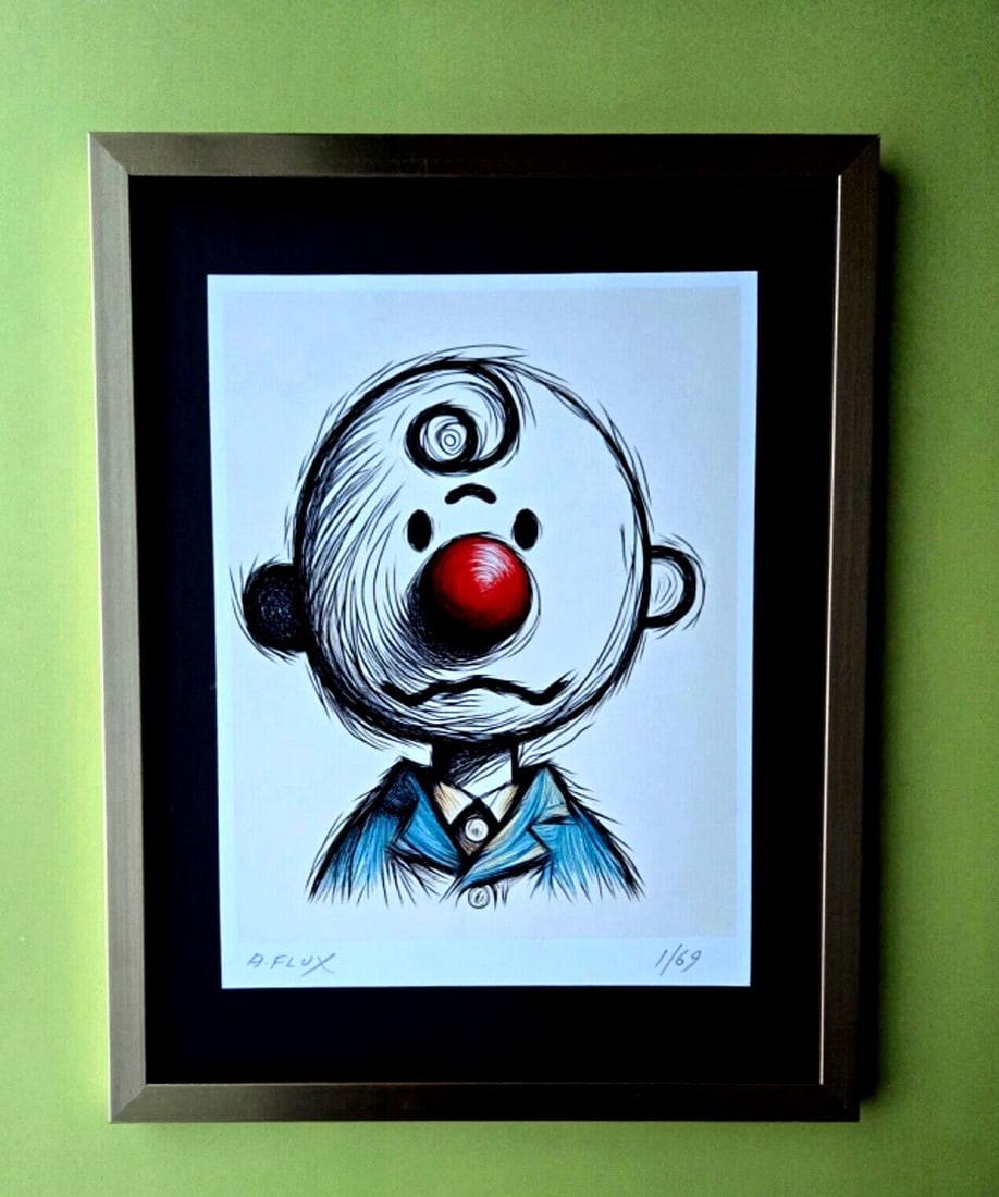 AIDAN FLUX | Hand Signed Original Print Framed | LtdEd of 69 COA | Charlie Brown: This is a Stunning and Scarce 100% Authentic New Print by Aidan Flux AIDAN Flux represents a new wave of artists who embrace technology as a partner in creation, crafting works that resonate with the