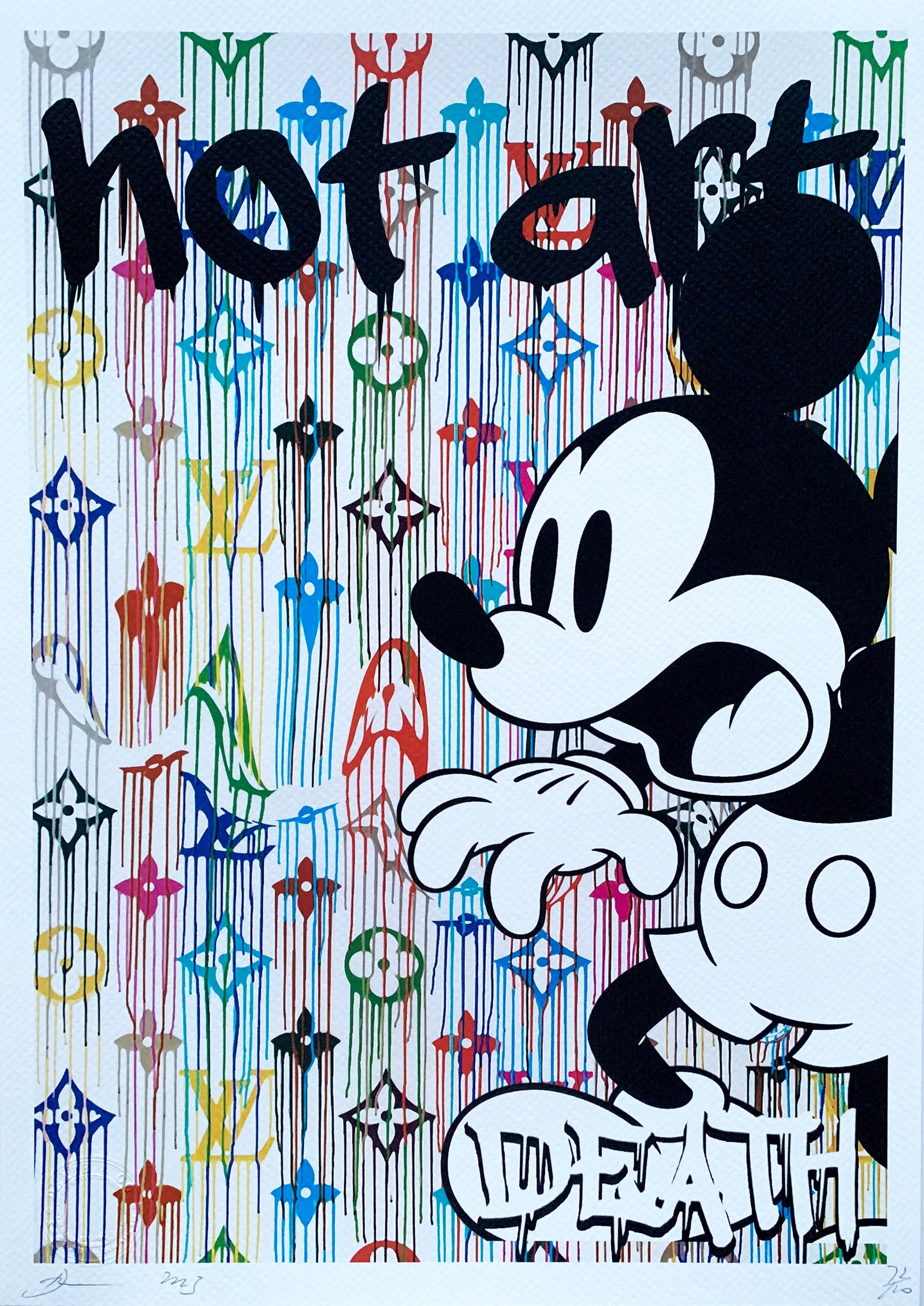 Death NYC Mickey Louis Vuitton: Title: Death NYC Mickey Louis Vuitton Date/Period:21st Century Materials:Giclee on Fine art 300 gsm paper Size:17 3/4 x 12 1/2 inches Description:Artist: Death NYC, limited edition giclee on paper, ou
