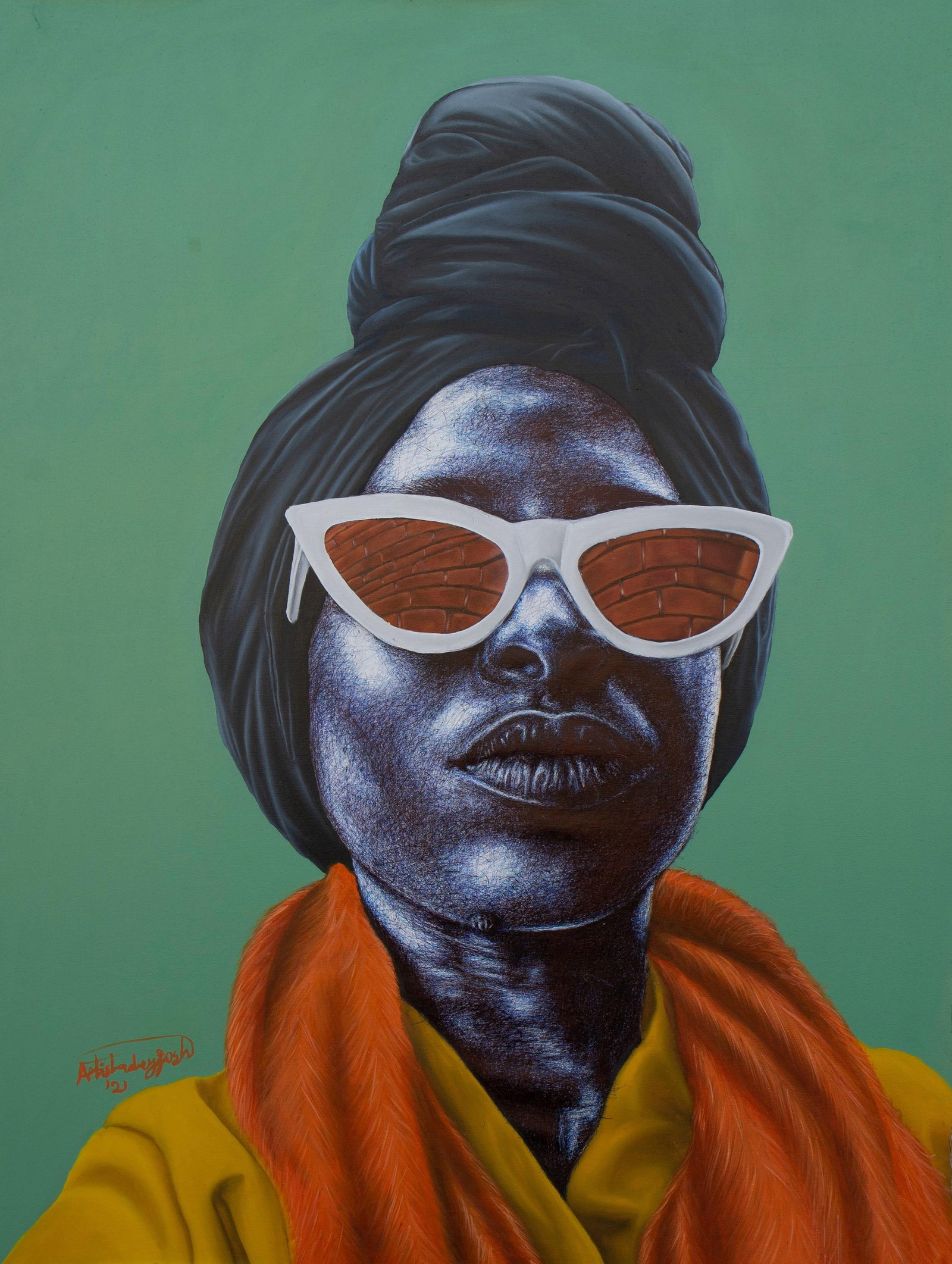 Adeniyi Joshua Adetayo, This is Tinuola, 2021: Creator: Adeniyi Joshua Adetayo (1997, Nigerian) Creation Year: 2021 Dimensions: Height: 39.38 in (100 cm)Width: 31.5 in (80 cm)Depth: 0.99 in (2.5 cm) Medium: Canvas,Acrylic,Pen Movement & Style: Con