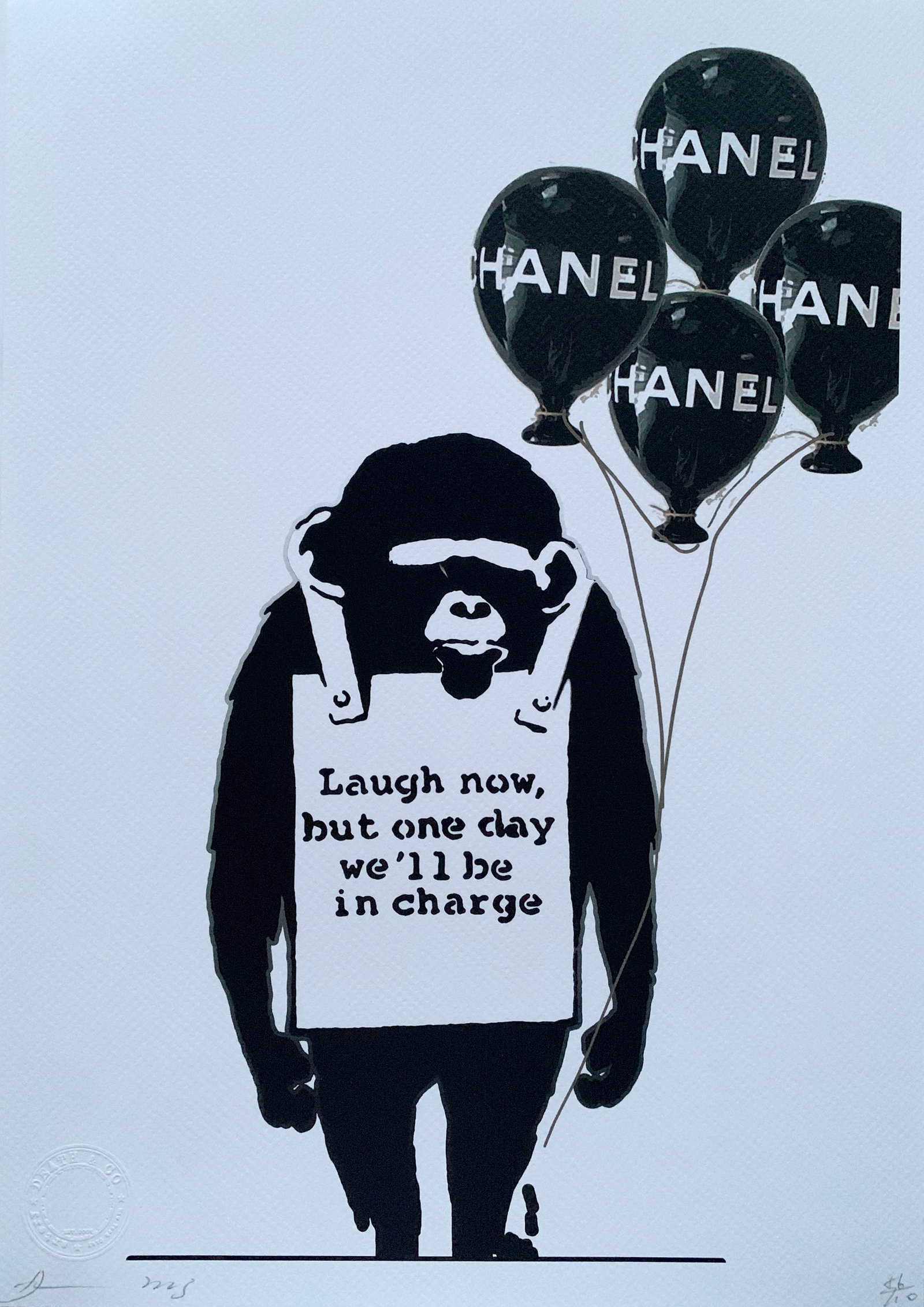 Death NYC Banksy Chanel: Title: Death NYC Banksy Chanel Date/Period:21st Century Materials:Giclee on Fine art 300 gsm paper Size:17 3/4 x 12 1/2 inches Description:Artist: Death NYC, limited edition giclee on paper, out of ed