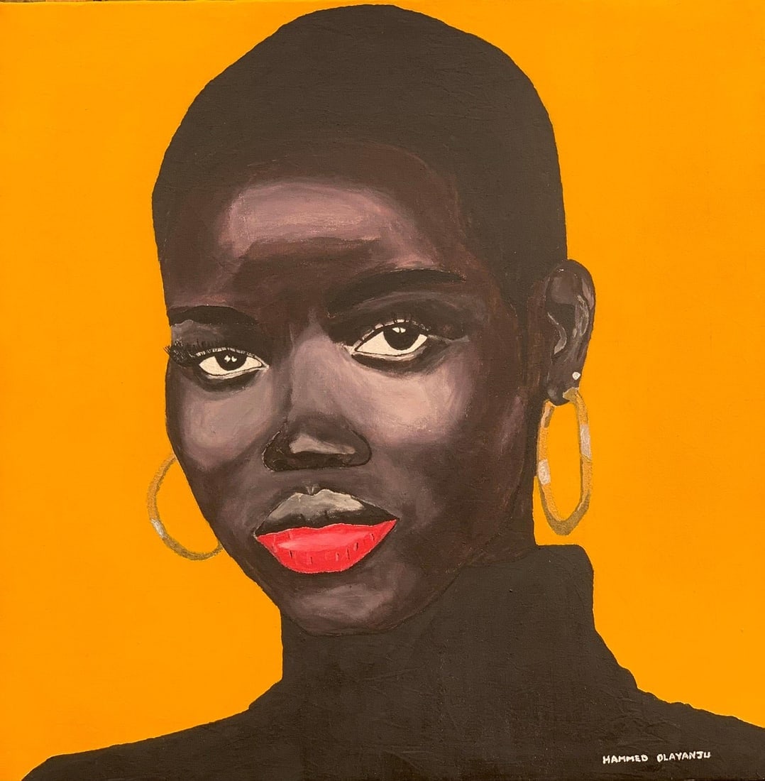 Hammed Olayanju, Black Melanin, 2023: Creator: Hammed Olayanju (1998, Nigerian) Creation Year: 2023 Dimensions: Height: 24 in (60.96 cm)Width: 24 in (60.96 cm)Depth: 1 in (2.54 cm) Medium: Canvas,Acrylic Movement & Style: Expressionist Pe