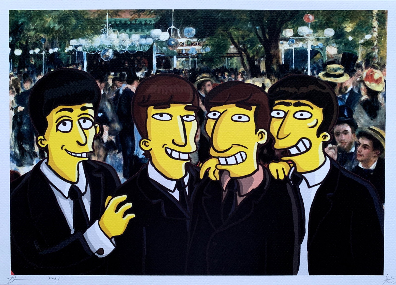 Death NYC Renoir Simpsons Beatles: Title: Death NYC Renoir Simpsons Beatles Date/Period:21st Century Materials:Giclee on Fine art 300 gsm paper Size:17 3/4 x 12 1/2 inches Description:Artist: Death NYC, limited edition giclee on paper,