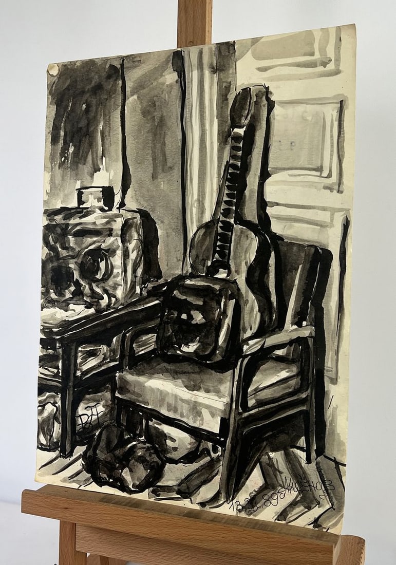Watercolor painting Guitar in the silence of the apartment Vadim Aksenov - 2