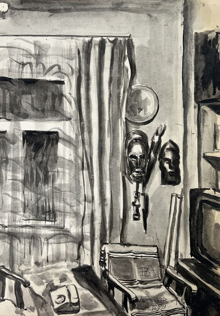 Watercolor painting Apartment in the shadow of a mask Vadim Aksenov - 3