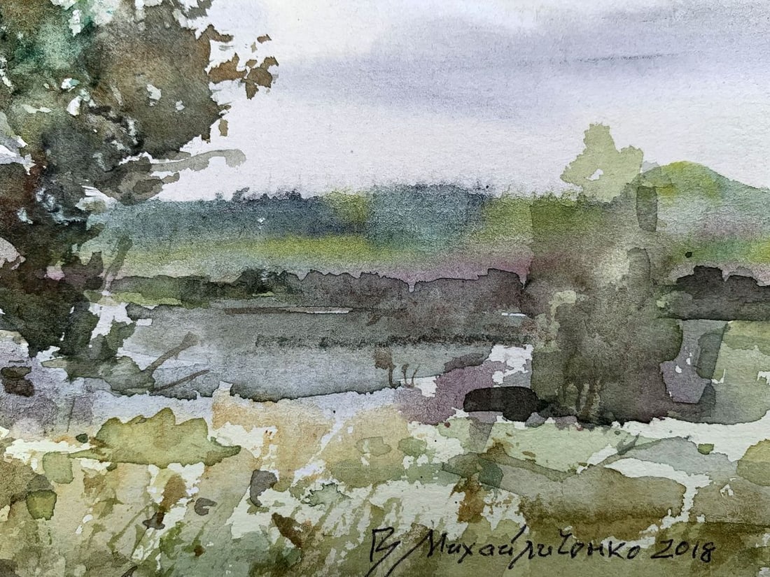 Watercolor painting House on the shore Viktor Mikhailichenko - 5