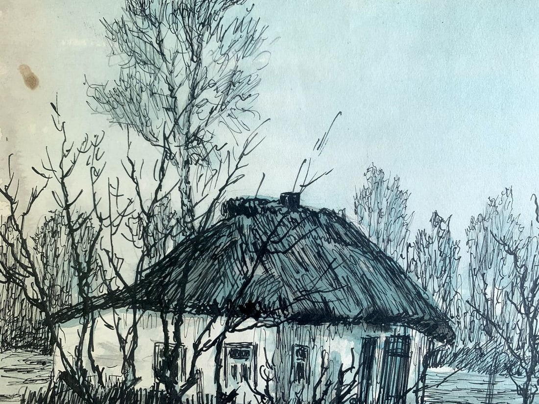 Ink painting Houses after the rain A. G. Cherkas - 2