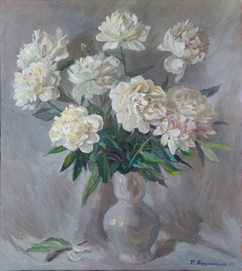 Oil painting White peonies on a silver background Mishurovsky V. V. (1 of 9)