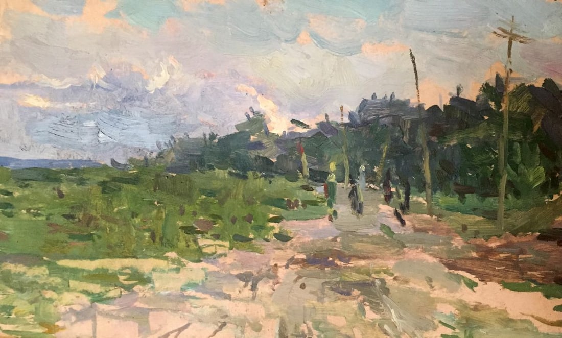 Oil painting Near Kiev Vadim Odainik: Title: Oil painting Near Kiev Vadim Odainik Description: NoGS 18*** ABOUT THIS PAINTING **** TITLE: "Near Kiev"* ARTISTS: Vadim Odainik* SIZE: 36x22.5cm/'14.17x8.66 inches' * MEDIUM: oil, cardboard* H