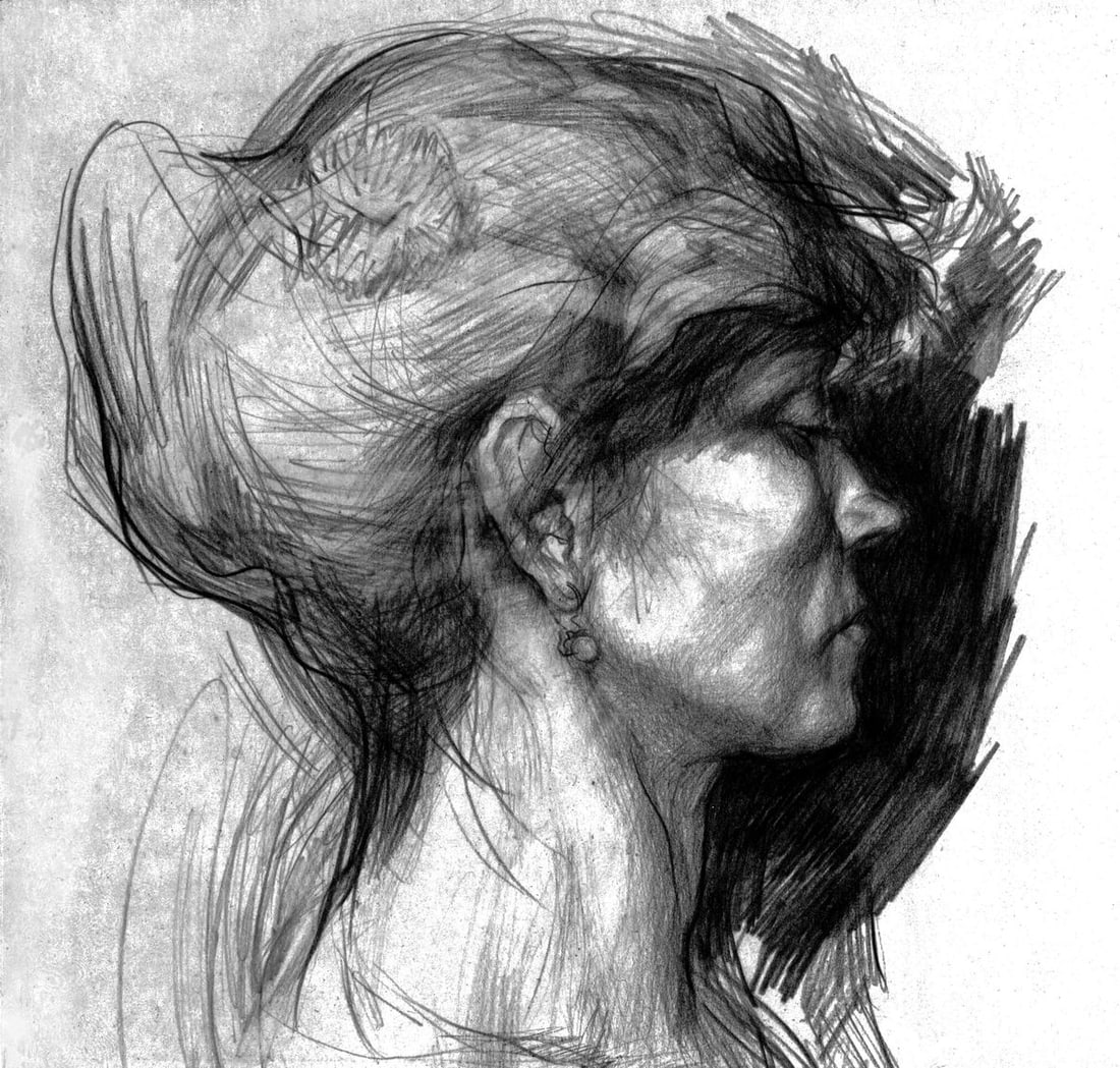 Pencil painting Profile of a woman Vasily Korkishko: Title: Pencil painting Profile of a woman Vasily Korkishko Description: NoKork 180*** ABOUT THIS PAINTING **** TITLE: "Profile of a woman" * ARTISTS: Vasily Korkishko* SIZE: 17.5x18 cm/'6.88x7.08