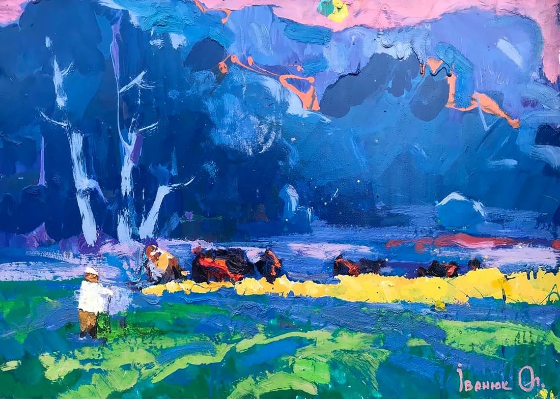 Oil painting In the shade of ash trees Kalenyuk Alex: Title: Oil painting In the shade of ash trees Kalenyuk Alex Description: NoKalen 444"In the shade of ash" trees is an oil painting that captures the peacefulness and serenity of nature. The wide meado
