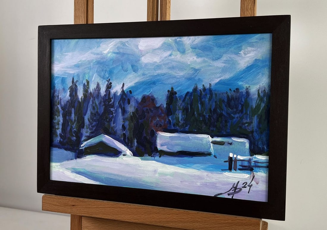 Acrylic painting Village Winter Tale Mykhailo Patskan - 2