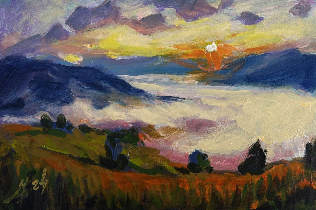 Acrylic painting Fog in the mountain valley Mykhailo Patskan - 3