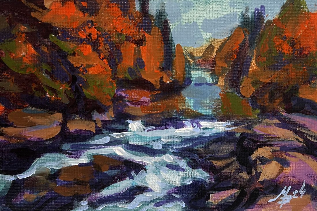 Acrylic painting Mountain river Mykhailo Patskan - 3