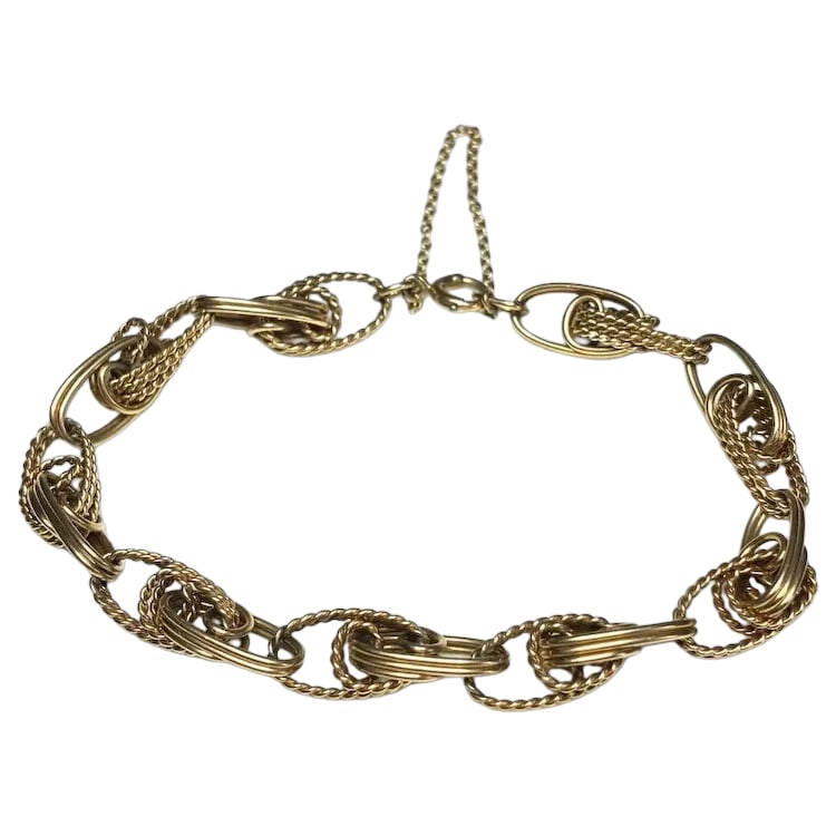 Vintage 14k Yellow Gold Handmade Interlaced Rope Charm Bracelet with Safety Chain (1 of 7)