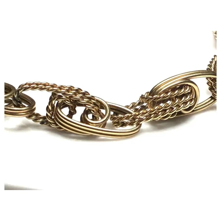 Vintage 14k Yellow Gold Handmade Interlaced Rope Charm Bracelet with Safety Chain - 5