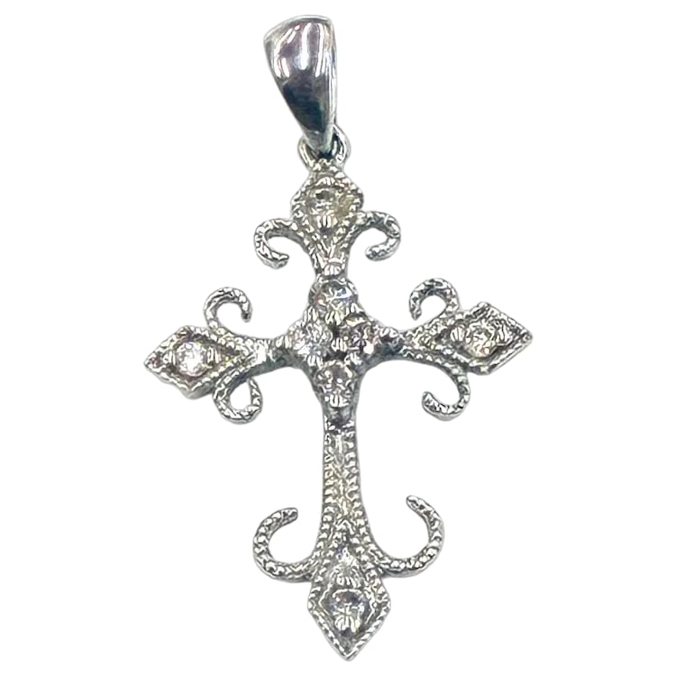 Vintage 14k White Gold Filigree Diamond Cross Pendant: Title: Vintage 14k White Gold Filigree Diamond Cross Pendant Description: Vintage 14k White Gold Filigree Diamond Cross Pendant Hallmarked: 14k LT HDS Weighs: .67 grams Measures Approx: 1 inches x