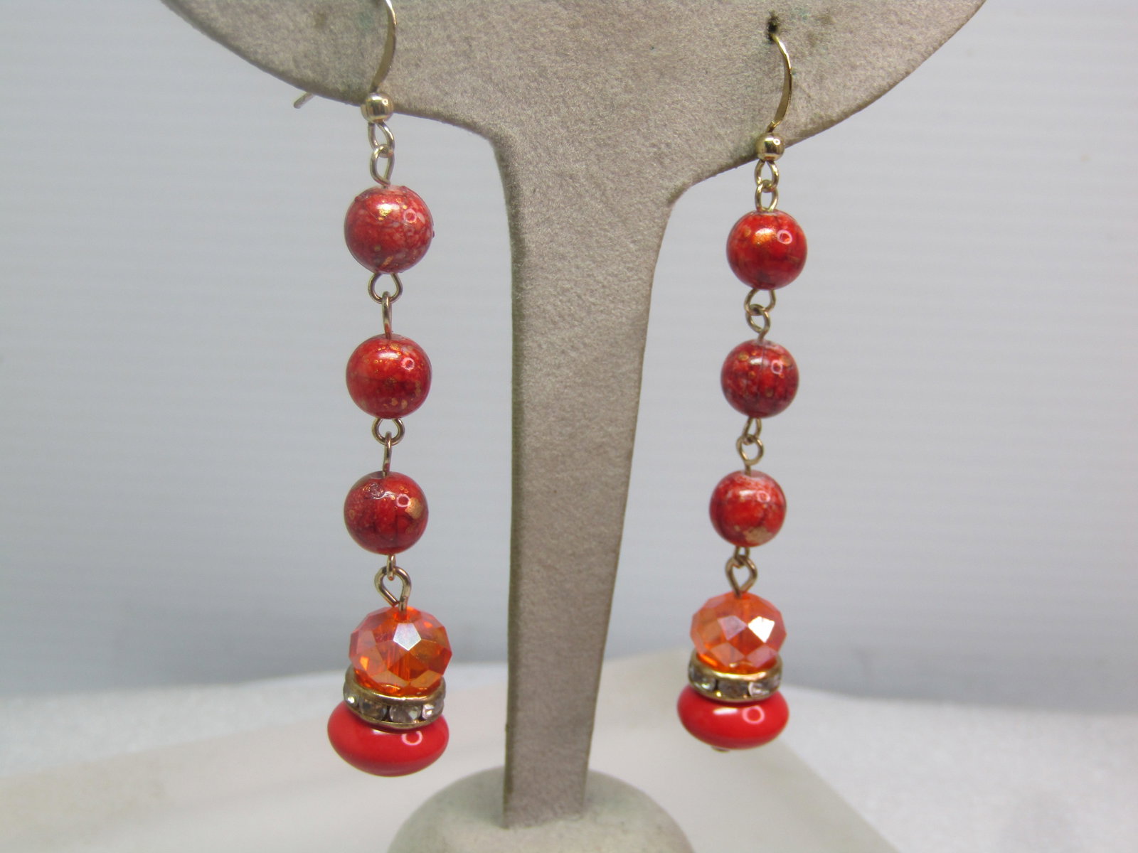 Vintage Orange AB Faceted Glass Rondelle Earrnigs, Drop Beaded, 1970's-1980's - 2