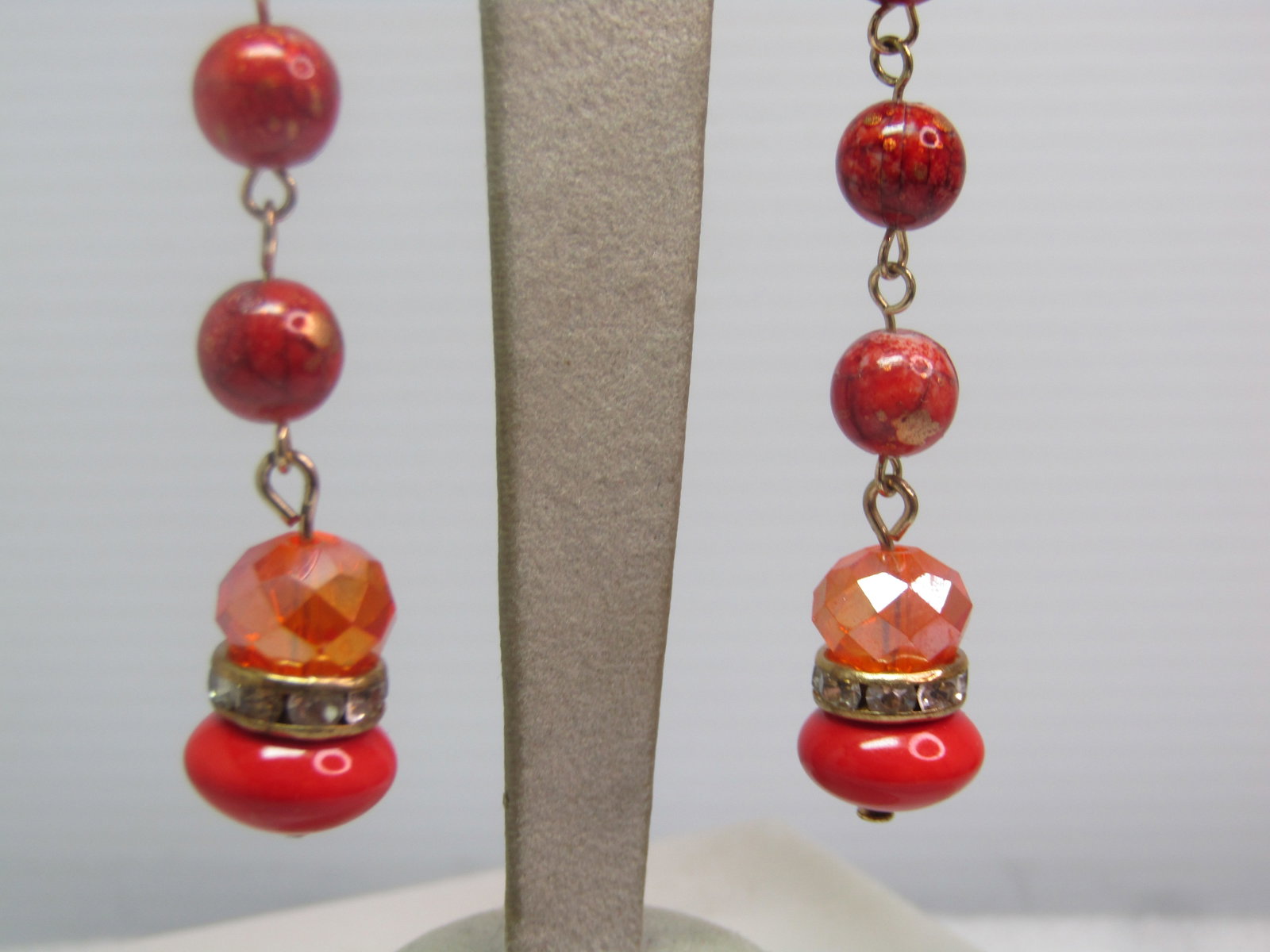 Vintage Orange AB Faceted Glass Rondelle Earrnigs, Drop Beaded, 1970's-1980's - 3
