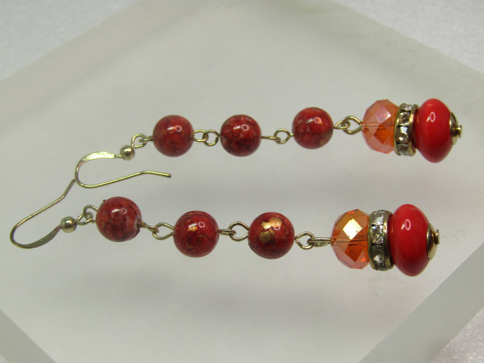 Vintage Orange AB Faceted Glass Rondelle Earrnigs, Drop Beaded, 1970's-1980's - 4