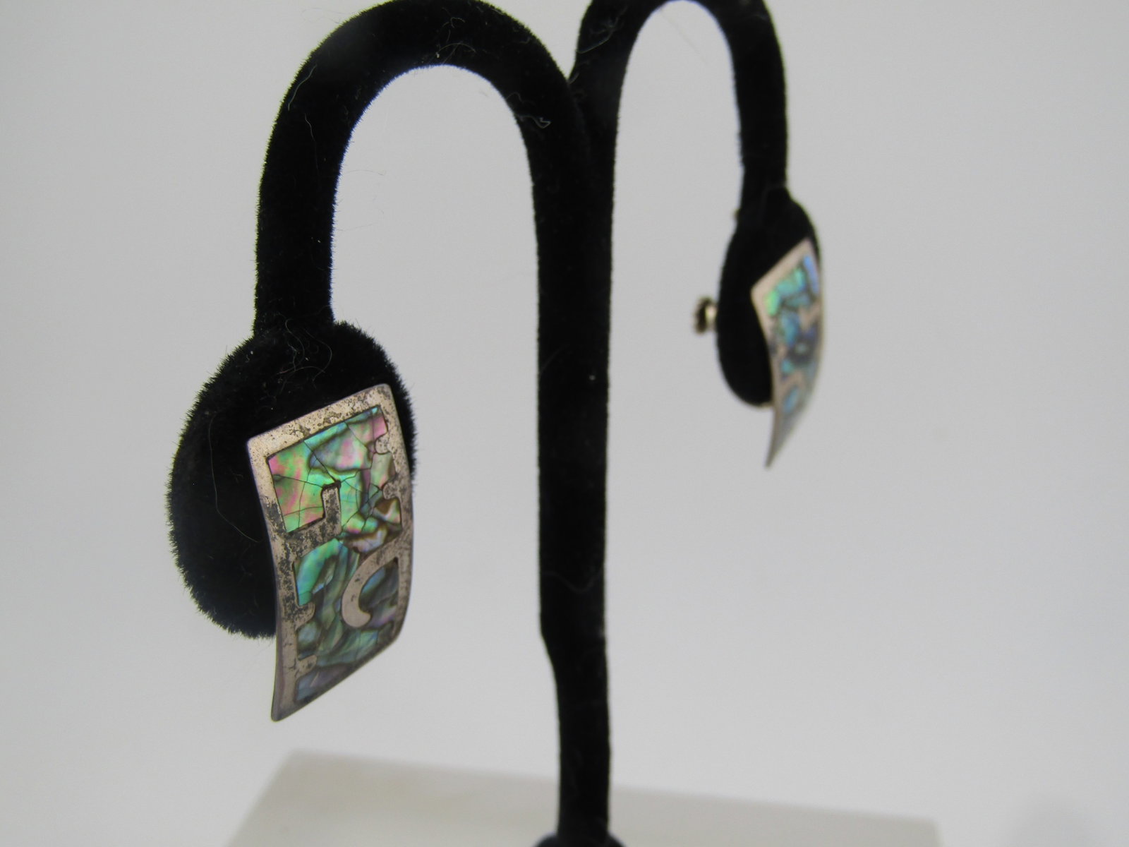 Vintage Sterling Inlaid Abalone Earrings, Screwback, Mexico, 1960's-1970's - 3