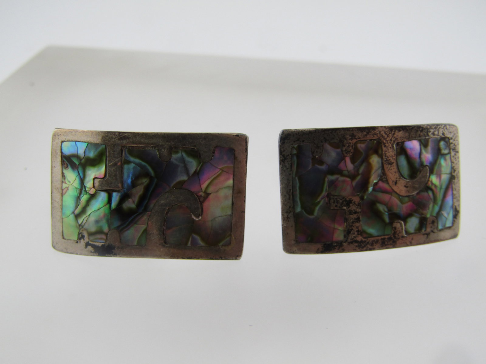 Vintage Sterling Inlaid Abalone Earrings, Screwback, Mexico, 1960's-1970's - 5