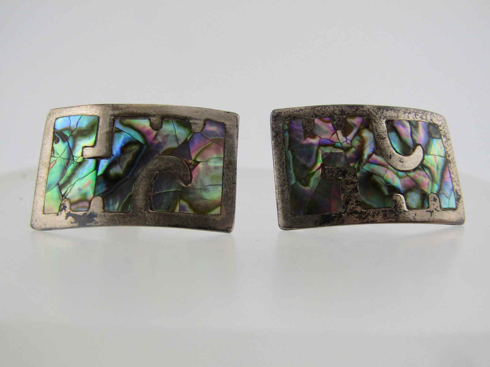 Vintage Sterling Inlaid Abalone Earrings, Screwback, Mexico, 1960's-1970's - 6