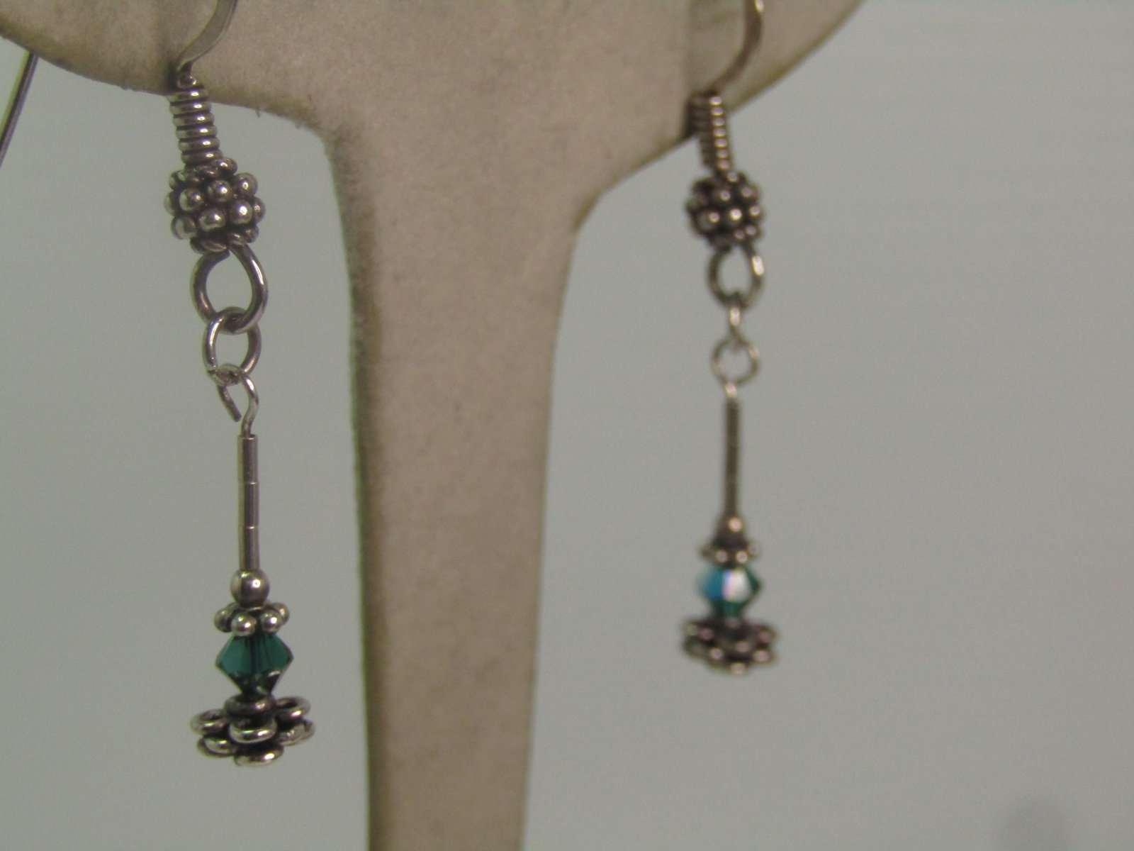 Vintage Sterling Green Crystal Earrings, Drop/Dangle, 1990's. - 2