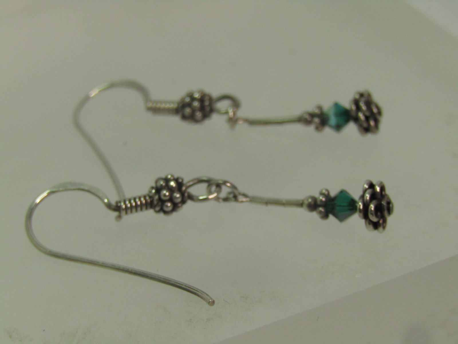 Vintage Sterling Green Crystal Earrings, Drop/Dangle, 1990's. - 3