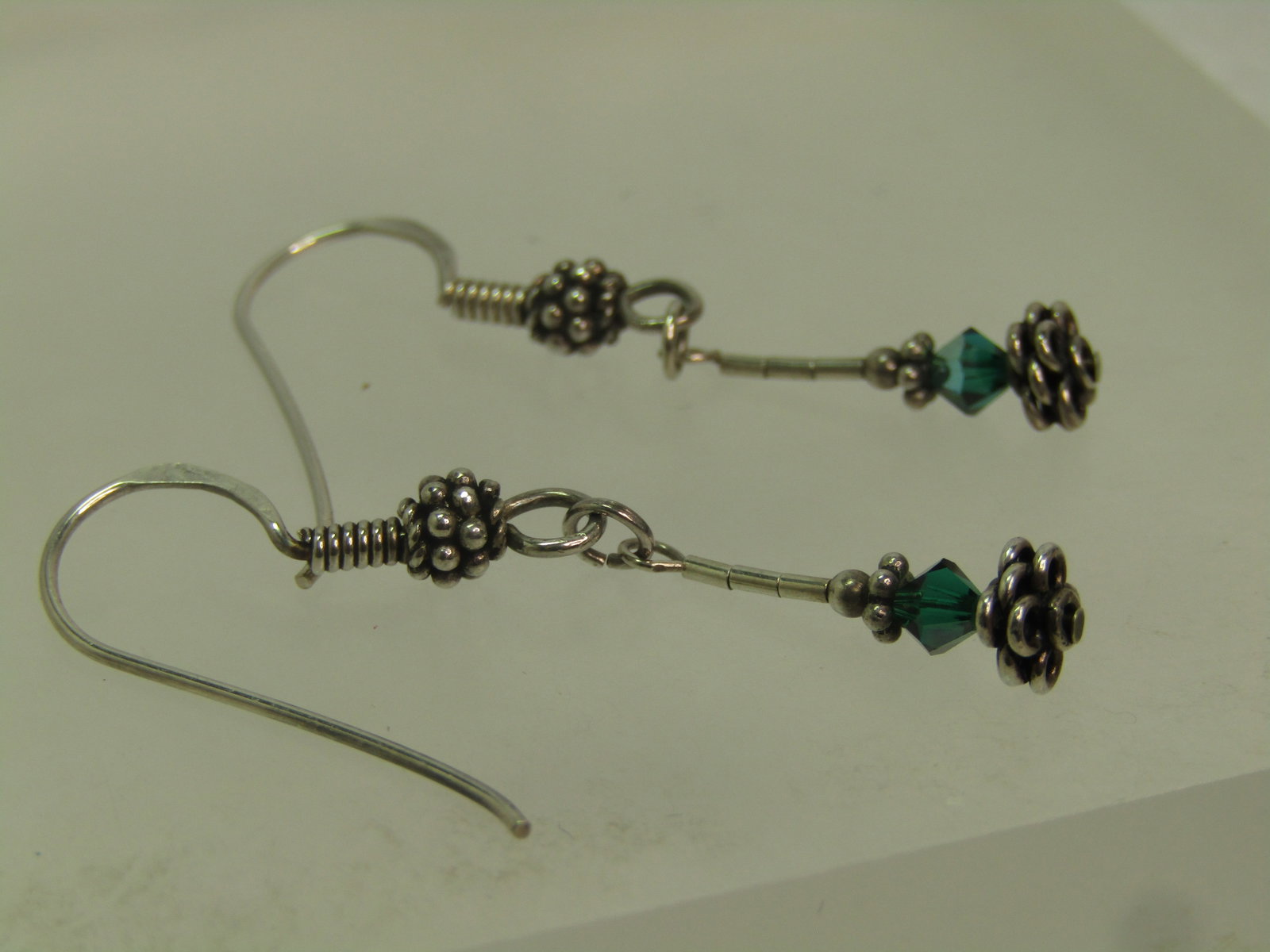 Vintage Sterling Green Crystal Earrings, Drop/Dangle, 1990's. - 4