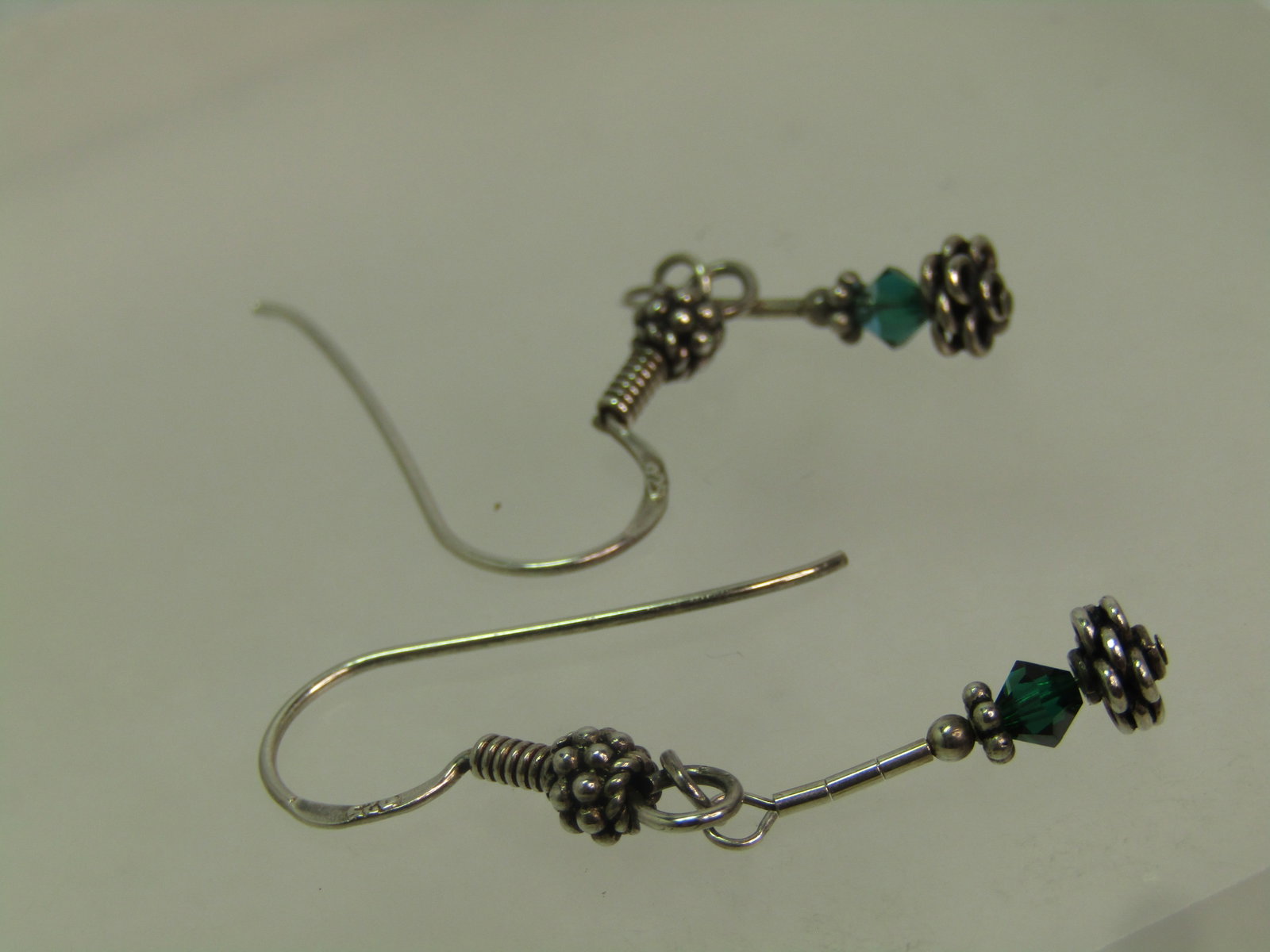 Vintage Sterling Green Crystal Earrings, Drop/Dangle, 1990's. - 5