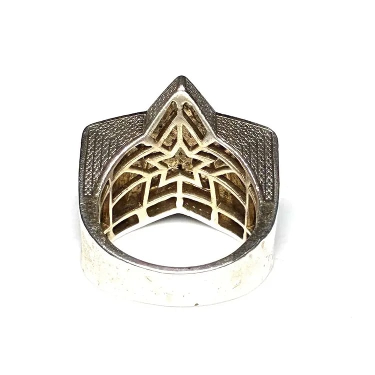 Vintage Sterling Silver Oversized Diamond Statement Ring - 6