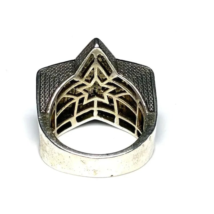Vintage Sterling Silver Oversized Diamond Statement Ring - 7
